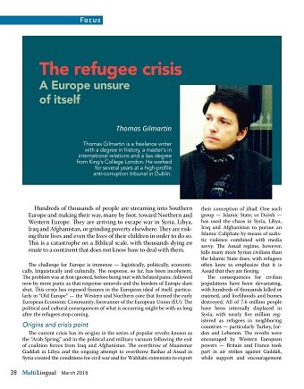 Feature writer for Multilingual magazine article, "The Refugee Crisis: A Europe Unsure of Itself
