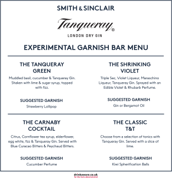 Experimental Garnish Bar Menu