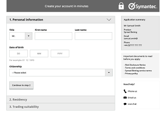Application form wireframe