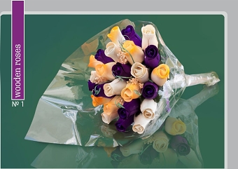Wooden Roses in clear cellophane