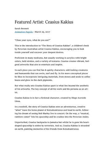 Ceasius Kakius: Feature Artist Article for Animation Pagoda