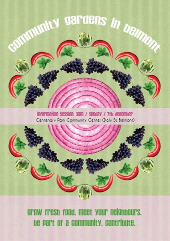Poster and flyer for Community Gardens in Belmont