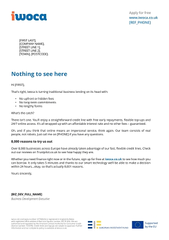 Sales letter for iwoca