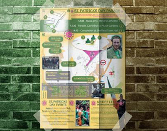A3 folded Leaflet & Design, Sheffield Irish Association