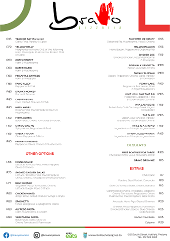Bravo Pizzeria Menu redesign
