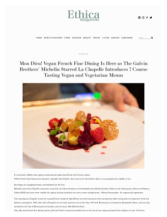 La Chapelle Vegan Menu
