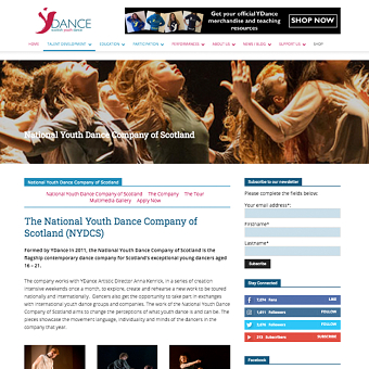 YDance (National Youth Dance Company of Scotland) website redesign and rebuild