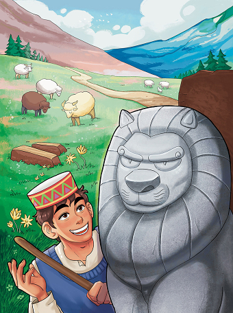 Ranchen and the Stone Lion (panels from the comic)