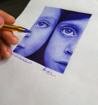 kid face drawing with ballpoint pen