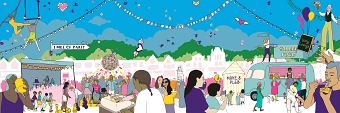 The Mile Long Street Party - Summer events programme advertising illustrations for London Boroug