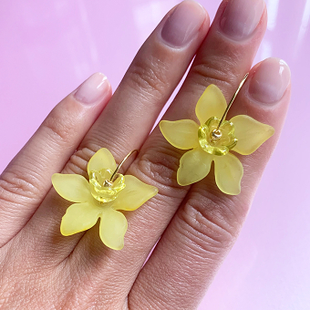 Lucite and Gemstone Flower Earrings