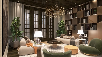 Serene Library Interior Design Rendering