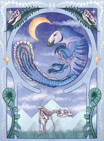 Art Deco Utahraptor Illustration