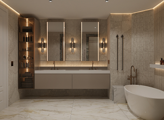 Luxury apartment Powder room, Master bathroom, Guest Bathroom, Full interior design project