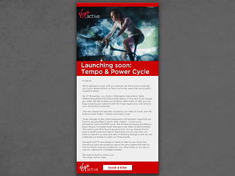 Virgin Active Cycle launch HTML email design and copy