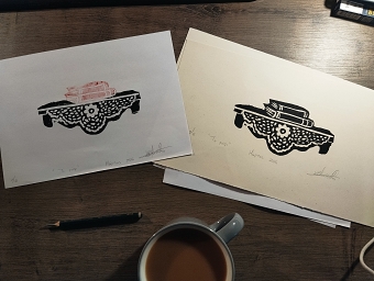Tiny linocut for illustration