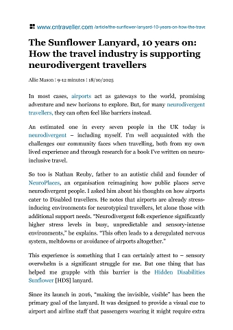 The Sunflower Lanyard, 10 years on: how the travel industry is supporting neurodivergent travell
