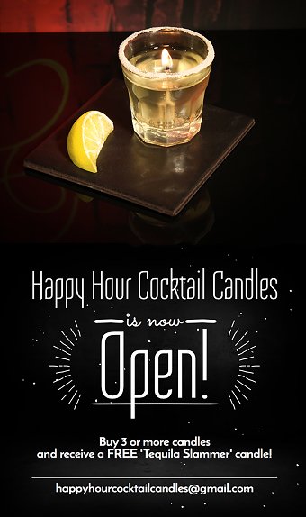 Happy Hour Cocktail Candle Advertising Material