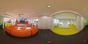 Studio apartment interior design. 360 panorama