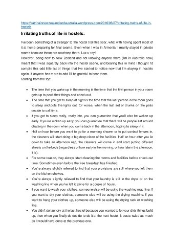 Travel writing: Irritating truths of life in hostels