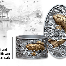 Design pendant and rings with carp in Korean style