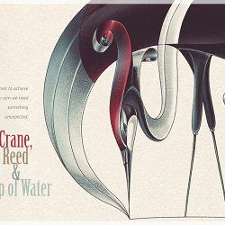 CRANE, REED & DROP OF WATER